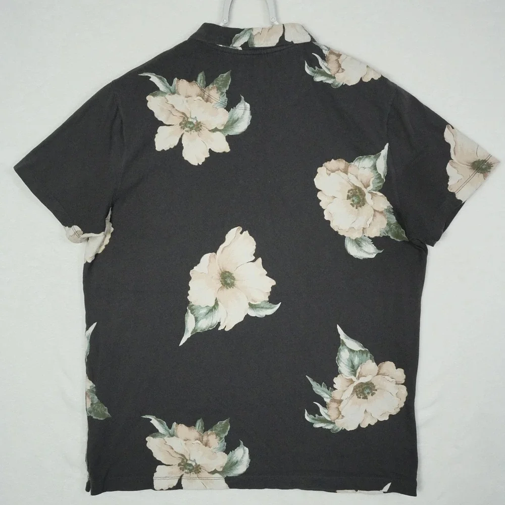 Abercrombie Fitch Mens Black‎ Floral Print Short Sleeve Polo Shirt Size XL